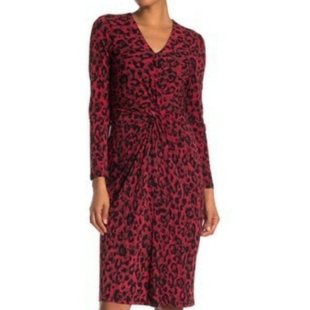 NWOT London Times black, red leopard print dress, 6